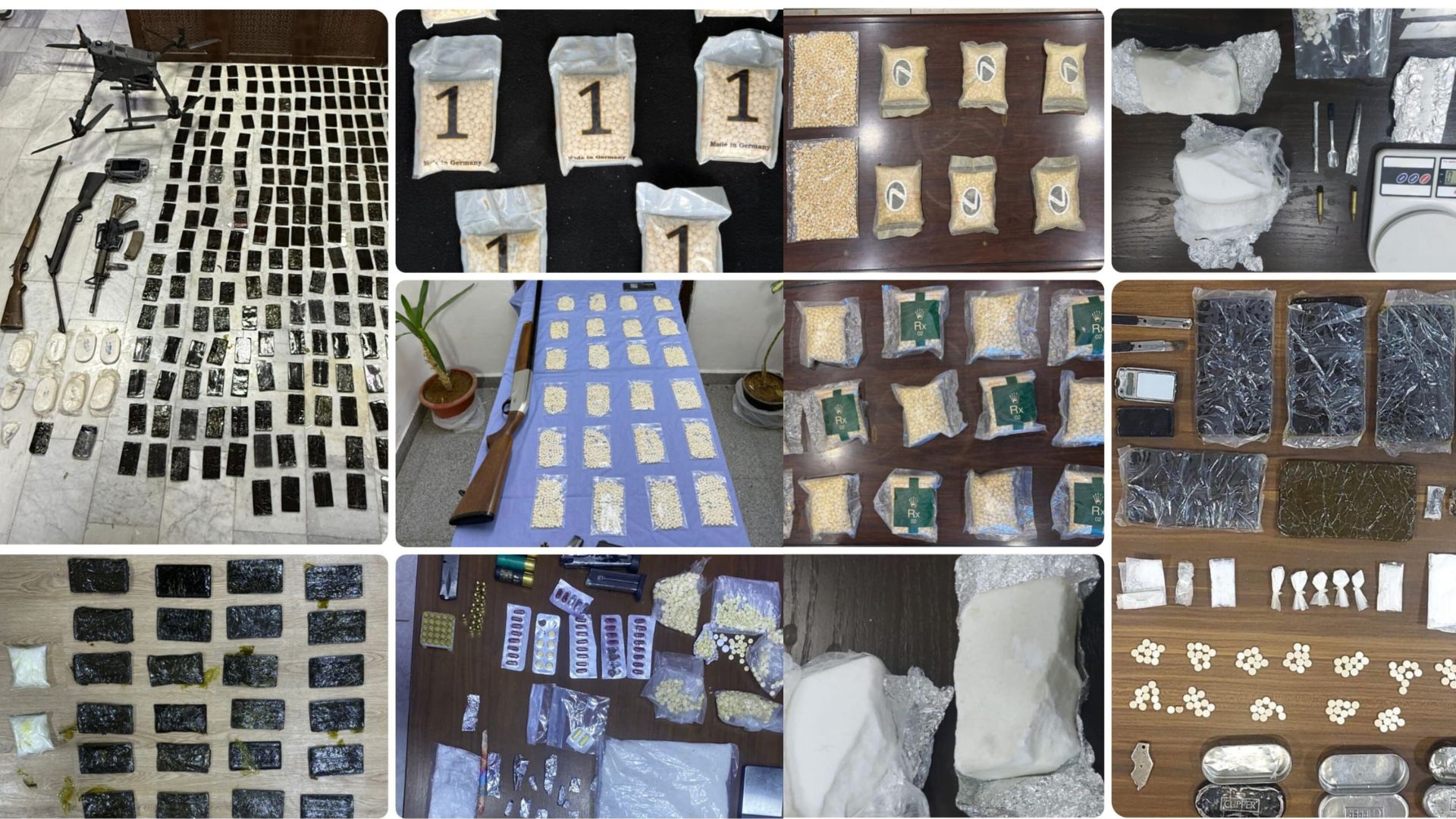 "مكافحة المخدرات" تلقي القبض على عصابة إقليمية لتهريب المخدرات وتضبط بحوزتهم 270 كف حشيش وسلاحاً نارياً أوتوماتيكياً